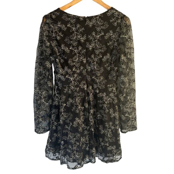 Lulus Enraptured Black Embroidered Long Sleeve Skater Dress - size Medium - Picture 4 of 7